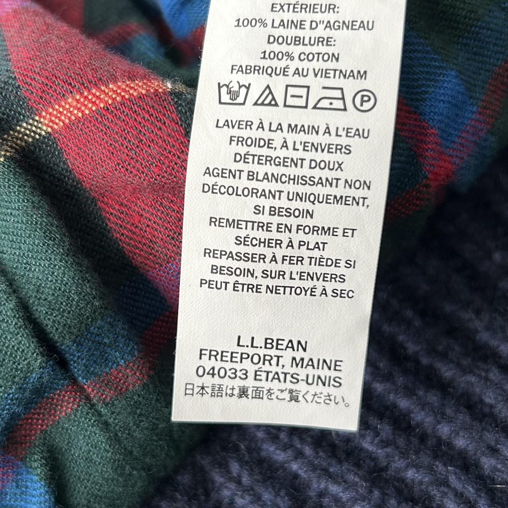 LL Bean Sweater Jacket Mens Large Blue Lambswool Full Zip Plaid Lined Cardigan - Picture 8 of 13